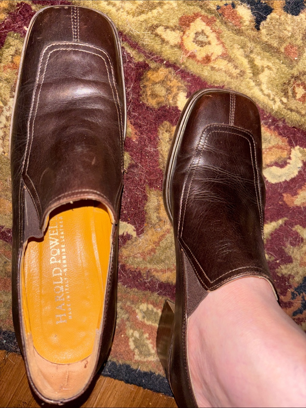 Harold Powell Dark Brown Leather Slip-On Loafers with Orange Insole